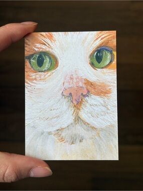 ACEO PRINT of Original Painting Orange Cat Closeup Kitty by PaperTrailbyKC